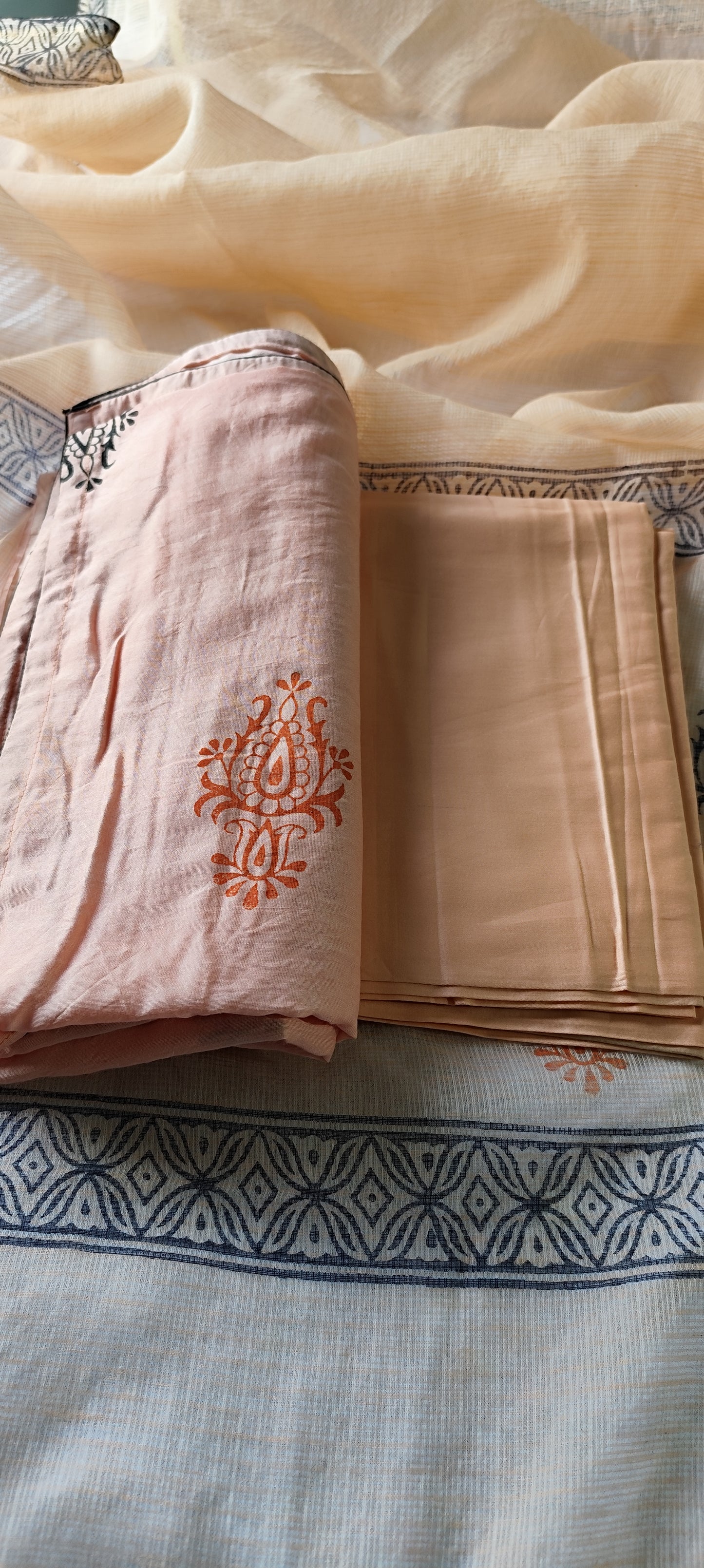 Handblock  pink chanderi silk suit
